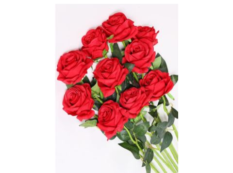 Rose Flower Red Silk Roses with Stem Flowers Bouquet